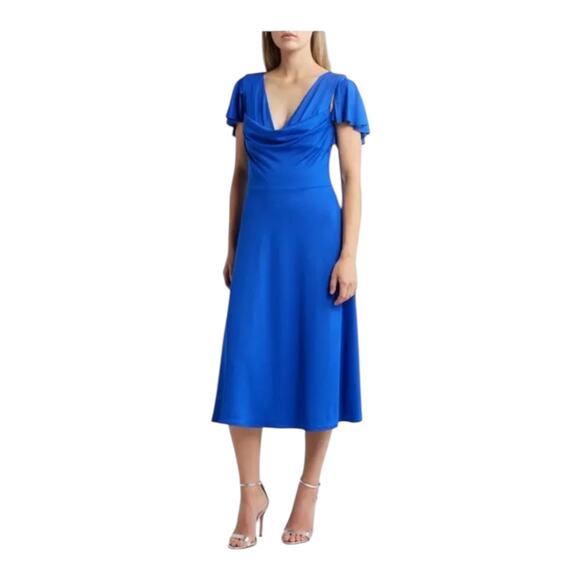 Black Halo Anabella flutter sleeve cocktail dress blue size 10 - Picture 1 of 8